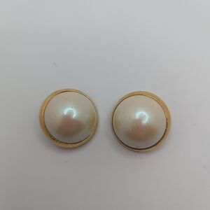 Vintage Clip on Earrings Richelieu Faux Pearl Costume Jewelry Signed Gold Tone